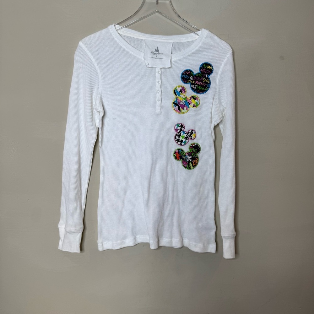 Disney Parks Mickey Mouse Patch Thermal Henley Top White Size Small